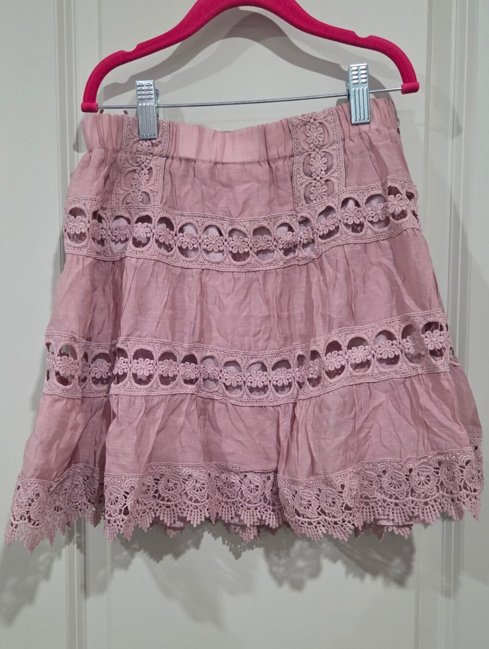 Elan Pink Lace-Tiered Cotton Skirt XS NWT